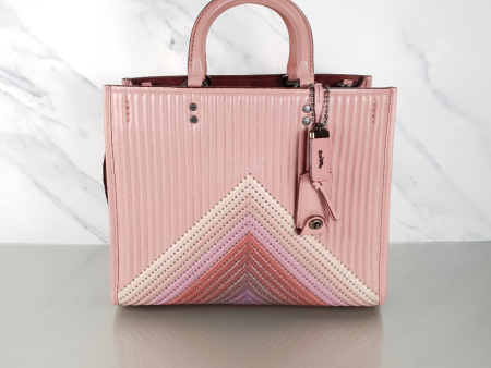 Coach 1941 Rogue 31 Dusty Rose Pink With Quilting & Rivets Ombre Chevrons Satchel Bag Online now