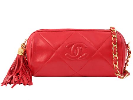 Chanel Around 1985~1990 Made Cc Mark Stitch Fringe Mini Chain Bag Red For Sale