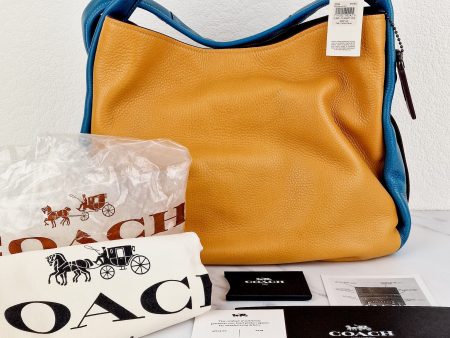 Coach 1941 Bandit Hobo 39 Bag in Goldenrod Yellow, Blue & Oxblood Pebble Leather - 2 in 1 handbag - Coach 10736 on Sale