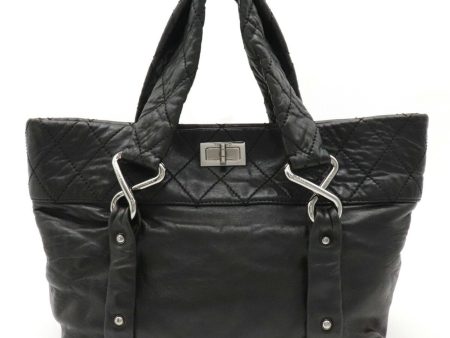 Chanel 2.55 matelasse tote bag handbag turn lock leather black on Sale