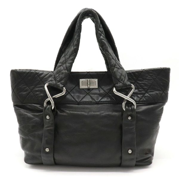 Chanel 2.55 matelasse tote bag handbag turn lock leather black on Sale