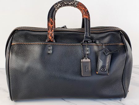 RARE Coach 1941 Rogue Satchel 36 in Black with Colorblock Patchwork Snakeskin Handles - Barrel Bag - Coach 58689 Online Hot Sale