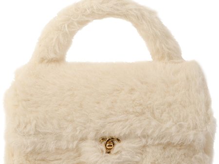 Chanel Around 1992 Made Fur Classic Flap Top Handle Bag Off White For Cheap