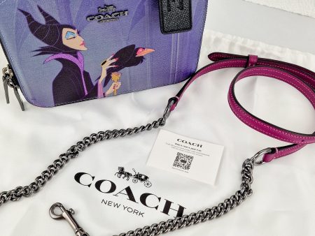 Disney x Coach Box Crossbody With Maleficent Motif Lunchbox Bag Purple Leather Villains - Coach CC376 For Sale