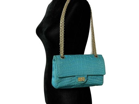 CHANEL - Reissue Small 2.55 Satin Crocodile Stitch - Turquoise   Gold Crossbody Online Sale