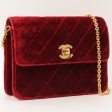 Chanel Around 1992 Made Velour Straight Flap Turn-Lock Mini Chain Bag Red Online Sale