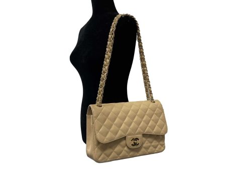 CHANEL - Large CC Caviar Leather Double Flap Tan Shoulder Bag For Cheap