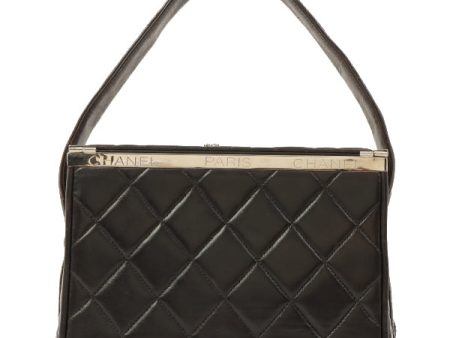 Chanel Around 1997 Made Logo Plate Box Handbag Black Silver Supply