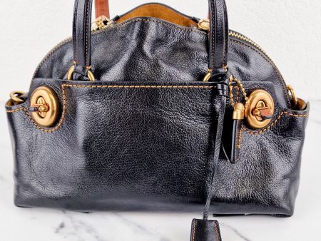 Coach 1941 Outlaw Satchel Bag in Black Polished Grain Leather - Shoulder Bag Handbag - Coach 38190 Sale