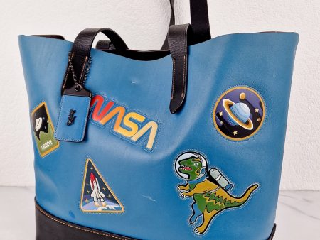 RARE Coach 1941 Gotham Tote with Space Patches Nasa Bag With Space Rexy in Blue & Black Leather Colorblock - Coach 11487 on Sale