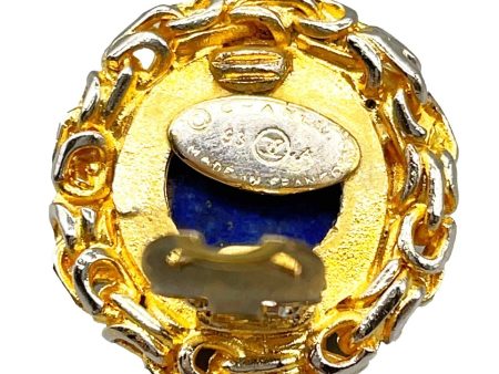 CHANEL - 93A Woven Chain Lapis Lazuli Cabochon Button Earrings Gold   Blue For Discount