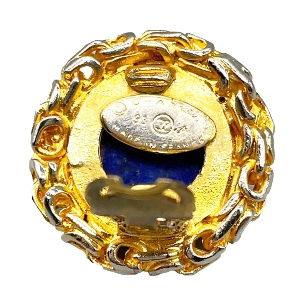 CHANEL - 93A Woven Chain Lapis Lazuli Cabochon Button Earrings Gold   Blue For Discount