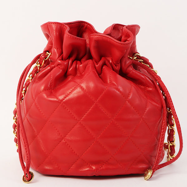 Chanel Around 1985~1990 Made Cc Mark Stitch Mini Drawstring Chain Bag Red on Sale