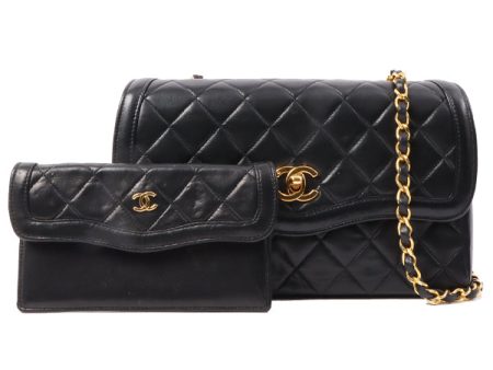 Chanel Around 1990 Made Edge Flap Turn-Lock Chain Bag With Pouch Black Online Hot Sale