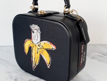 Coach x Jean-Michel Basquiat Square Bag with Banana artwork - Smooth Black Leather Crossbody Bag Handbag Coach 6898 Online Hot Sale