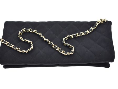 CHANEL - Camellia Black Satin Pochette Bag - Gold Chain Strap Quilted For Sale