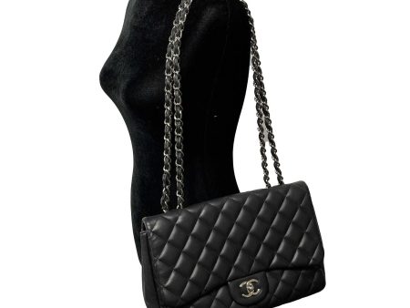 CHANEL - Jumbo Classic Flap CC Quilted Black Lambskin Shoulder Bag   Crossbody Hot on Sale