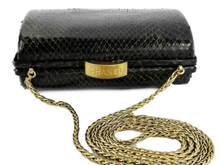 CHANEL - VTG 1990s Black Snakeskin Crossbody Minaudiere Clutch - Stamped Closure Online Sale