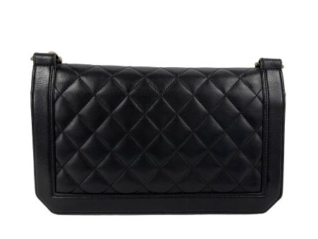 CHANEL - Black Quilted Diamond Flap - CC Calfskin 3 Ring Crossbody For Cheap