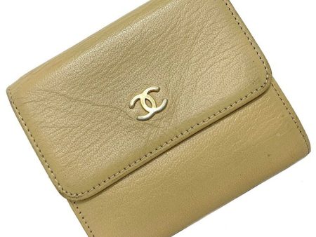 Chanel W Tri-Fold Wallet Beige Coco Mark A13456 Leather 7s CHANEL COCO Ladies Flap Discount