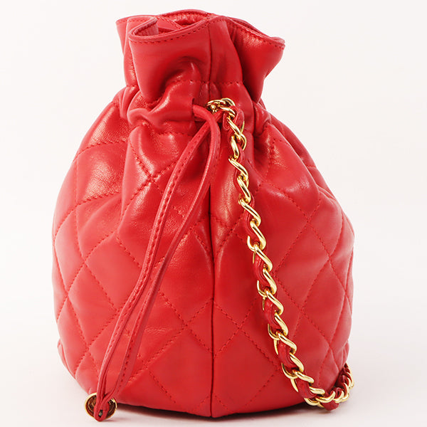 Chanel Around 1985~1990 Made Cc Mark Stitch Mini Drawstring Chain Bag Red on Sale