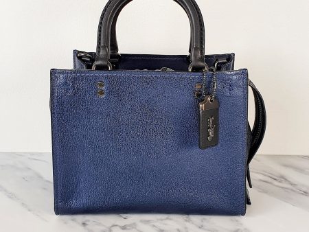 Coach 1941 Rogue 25 in Metallic Dark Blue & Black With Snakeskin Detail Colorblock - Satchel Handbag Fashion