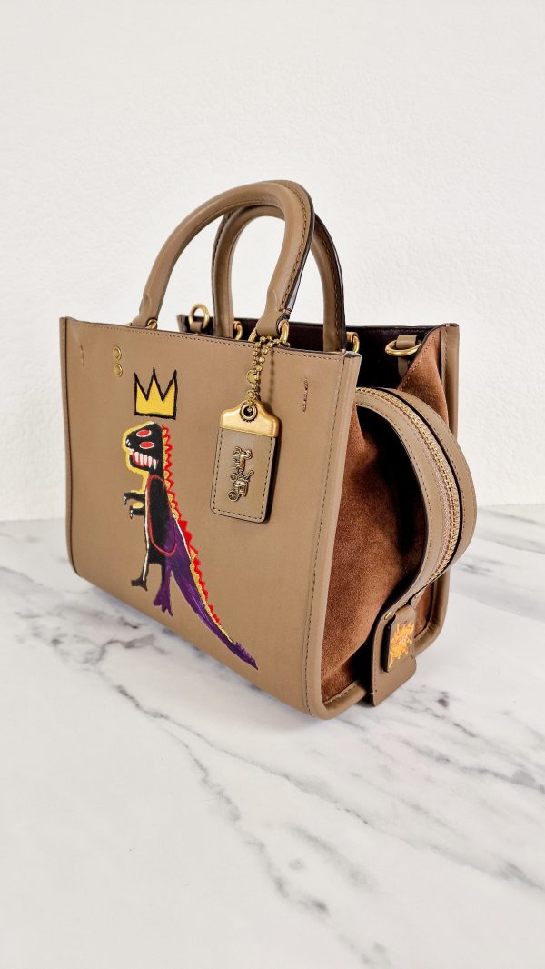 Coach x Jean-Michel Basquiat Rogue 25 Pez Dispenser Dinosaur Bag in Elm Leather & Suede - Handbag Crosbody Shoulder Bag in Taupe Beechwood - Coach 6889 For Cheap