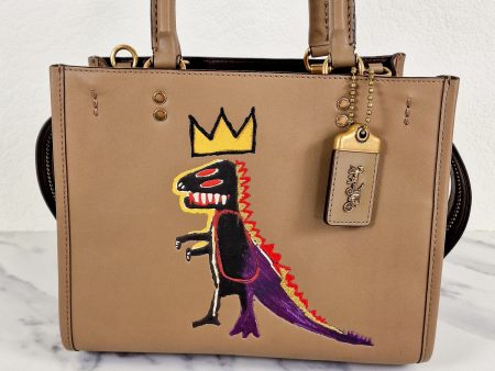 Coach x Jean-Michel Basquiat Rogue 25 Pez Dispenser Dinosaur Bag in Elm Leather & Suede - Handbag Crosbody Shoulder Bag in Taupe Beechwood - Coach 6889 For Cheap