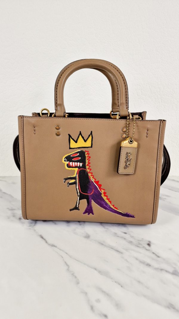 Coach x Jean-Michel Basquiat Rogue 25 Pez Dispenser Dinosaur Bag in Elm Leather & Suede - Handbag Crosbody Shoulder Bag in Taupe Beechwood - Coach 6889 For Cheap