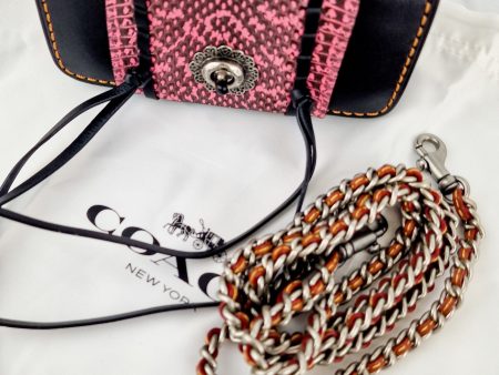 Coach 1941 Dinkier with Whipstitch Snake Trim in Black Smooth Leather With Pink Snakeskin - Crossbody Bag Clutch Mini Dinky - Coach 86819 Online now