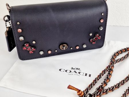 Coach 1941 Dinky Black with Crystal Bow Embellishment - Smooth Leather Crossbody Bag - Coach 38646 Sale