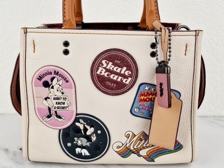 Disney x Coach 1941 Rogue 25 Minnie Mouse Patches in Chalk Dusty Rose Pink Colorblock Leather & Suede Handbag - Coach 29186 Online Sale