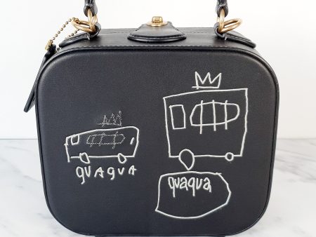 Coach x Jean-Michel Basquiat Square Bag with Banana artwork - Smooth Black Leather Crossbody Bag Handbag - Coach 6898 Discount