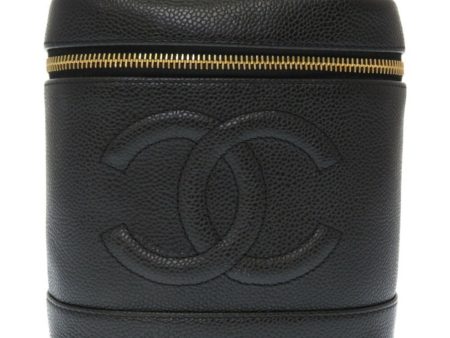 Chanel Vanity Bag Caviar Skin Coco Mark Handbag Black For Discount