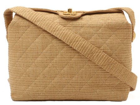 Chanel Around 1992 Made Straw Turn-Lock Shoulder Bag Beige Online now