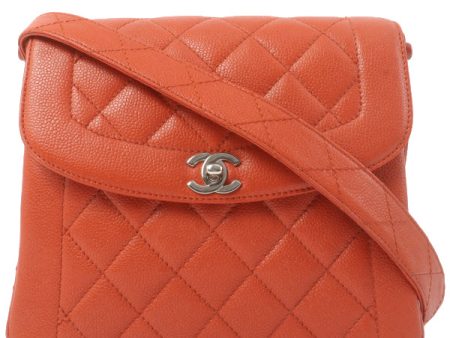 Chanel Around 1998 Made Caviar Skin Turn-Lock Shoulder Bag Orange Silver on Sale