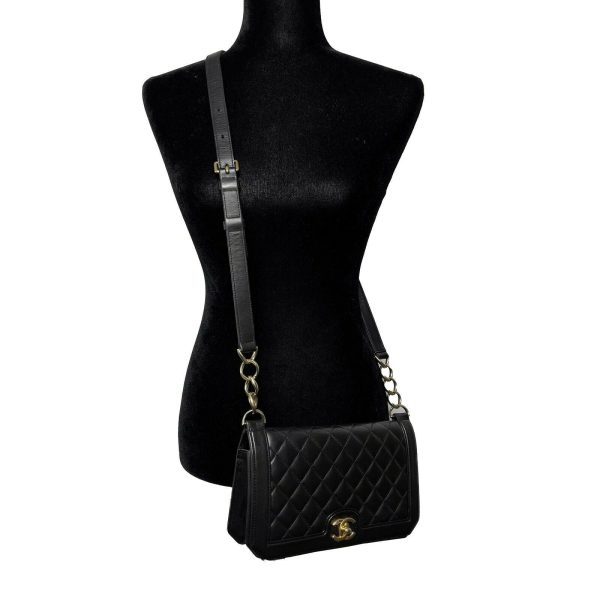 CHANEL - Black Quilted Diamond Flap - CC Calfskin 3 Ring Crossbody For Cheap