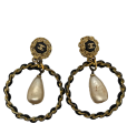 CHANEL - Collection 27 Chain 1980s CC Gold Tone Pearl Clip-On Hoop Earring Online now