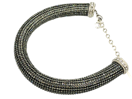 CHANEL - 17K CC Rhinestone Crystal Choker Necklace - Black   Silver Online Hot Sale