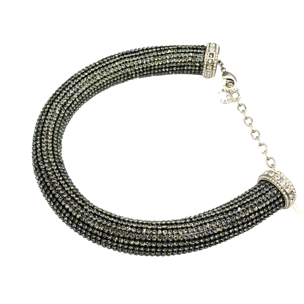 CHANEL - 17K CC Rhinestone Crystal Choker Necklace - Black   Silver Online Hot Sale