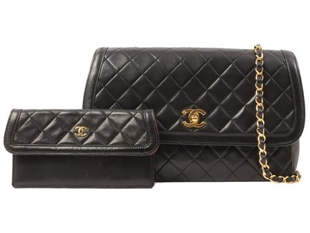 Chanel Around 1990 Made Design Flap Turn-Lock Chain Bag Black With Pouch Black Online Sale