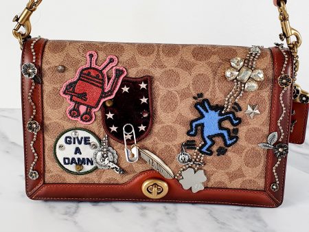 Limited Edition Coach x Keith Haring Riley with Embellishments in Signature & Saddle - Charms, Rexy, Crystals, Rivets, Tea Roses - Coach 31071 Discount