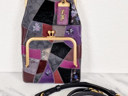 Coach 1941 Double Frame Kisslock Crossbody Bag with Signature Patchwork Purple Leather  - SAMPLE BAG - Coach 72691 For Sale